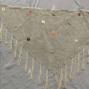 Chic Knit Shawl with Fringe and Floral Details